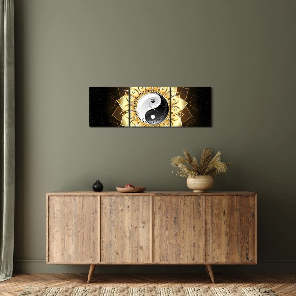 Kép - arany yin-yang (órával) (90x30 cm)