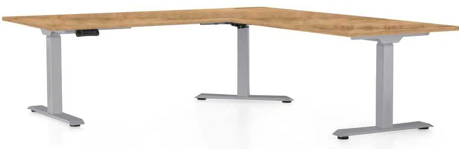 OfficeTech Angle állítható magasságú asztal, 180 x 200 cm, szürke alap, arany tölgy