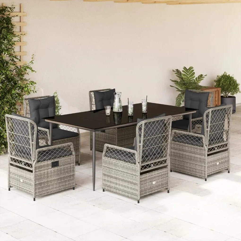7 részes szürke polyrattan kerti étkezőgarnitúra párnával