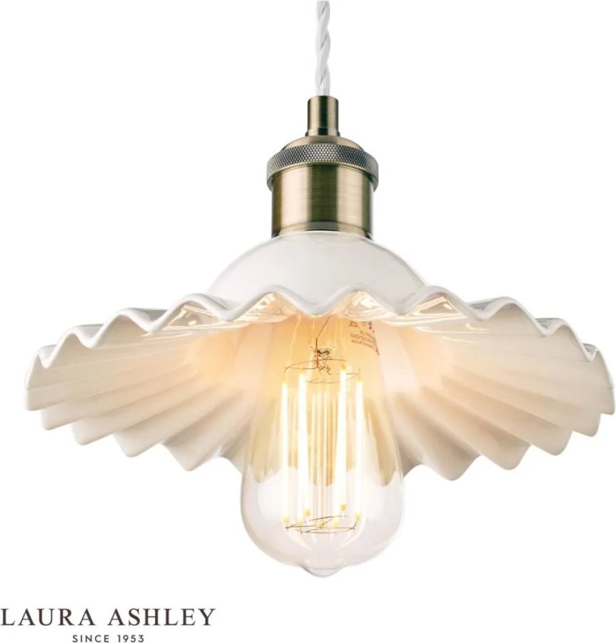 LAURA ASHLEY 3756097-Q BECA Klasszikus Függesztett Lámpa Antik Sárgaréz, Fehér E27 IP20