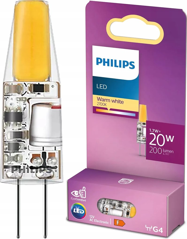 Led izzó G4 Kapszula 1.7W 20W 200lm 2700K Meleg 12V Philips