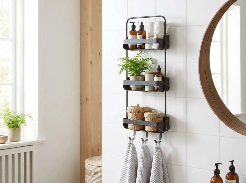 Fém polc fürdőszobába RAKKA 81x31 cm, fekete patinával