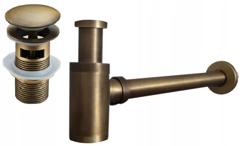 Mexen fél szifon kerek mosdóhoz, klikk-klakk dugóval, túlfolyóval, antik bronz - 7992050-30