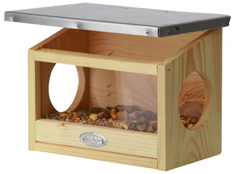 Dupla bejáratú mókus etető, cink tetővel, 25 cm
