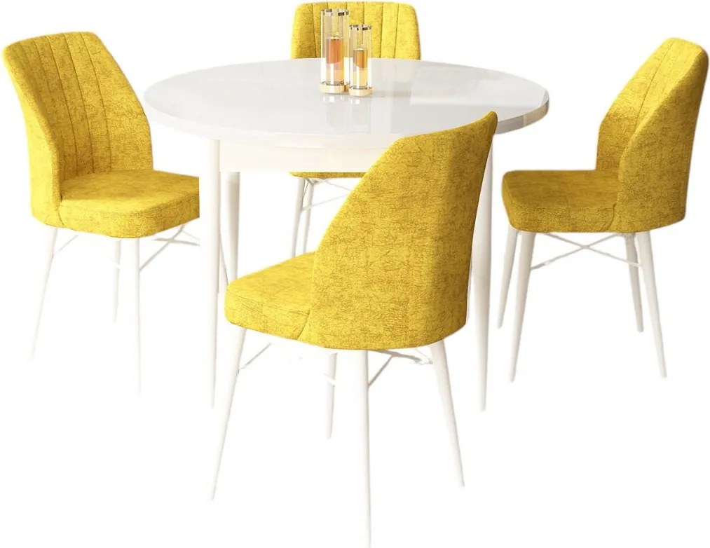 Rox étkezőgarnitúra, fehér-mustársárga, 90 cm