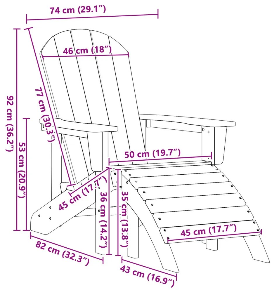 Adirondack szék lábtámasszal Tengerészkék HDPE