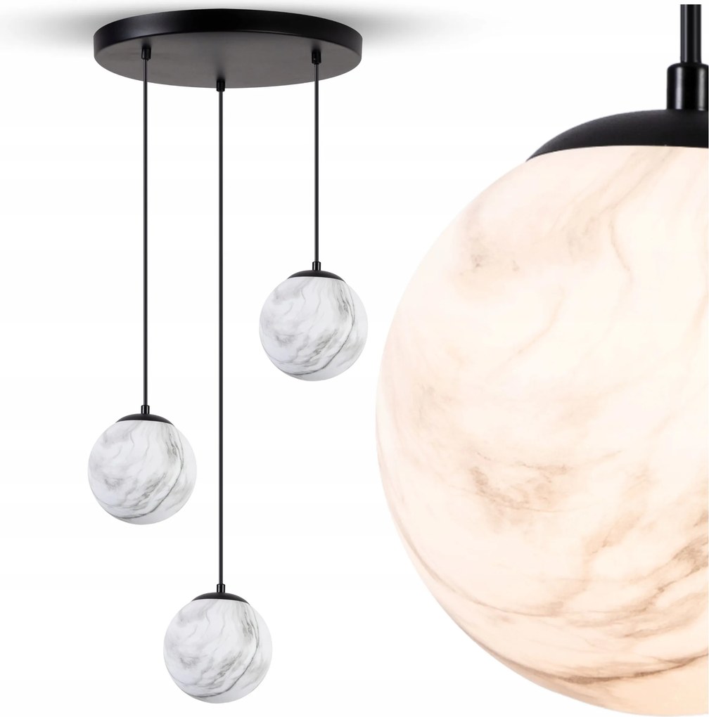 Led mennyezeti függőlámpa 3x Márvány gömb üveg E27 Dekoratív csillár