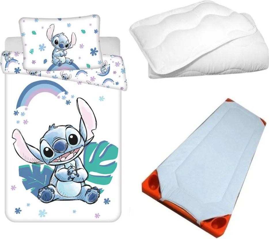 Disney Lilo és Stitch, A csillagkutya Blue Rainbow gyerek, ovis ágyneműhuzat, derékalj és paplan/párna szett 100x135 cm 40x60 cm