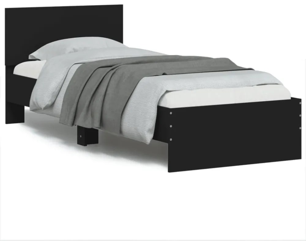 fekete ágykeret fejtámlával és LED-világítással 75 x 190 cm