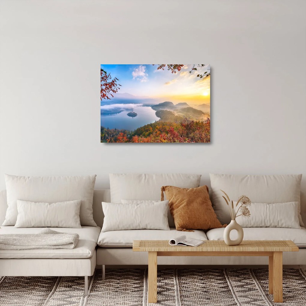 Üveg kép - Bledi-tó (70x50 cm)