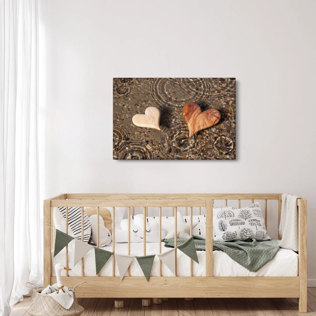 Kép - Fából készült szívek (90x60 cm)