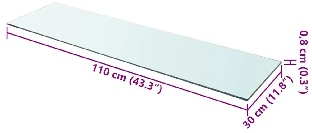 2 db átlátszó üveg paneles polc 110 x 30 cm