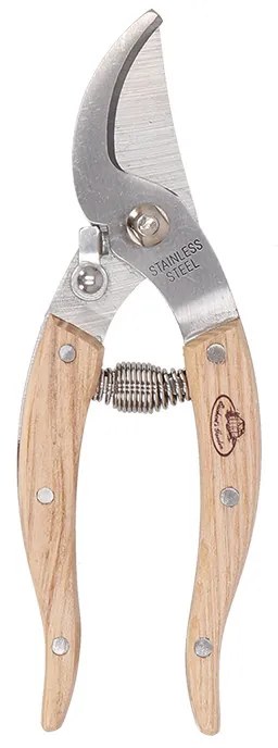 Rozsdamentes acél metszőolló szobanövényekhez, kőrisfa nyéllel, 17 cm