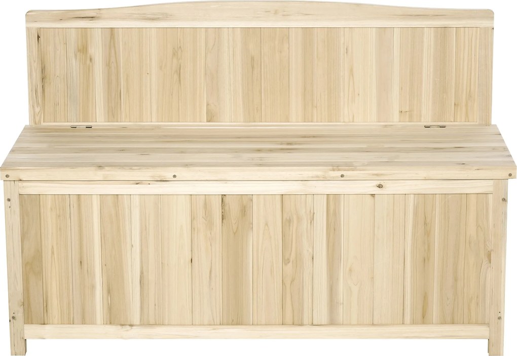 Outsunny természetes fa kerti pad kerti pad tárolóval és háttámlával, 250 kg terhelhetőség, teraszra, erkélyre, 115x45x75 cm | Aosom