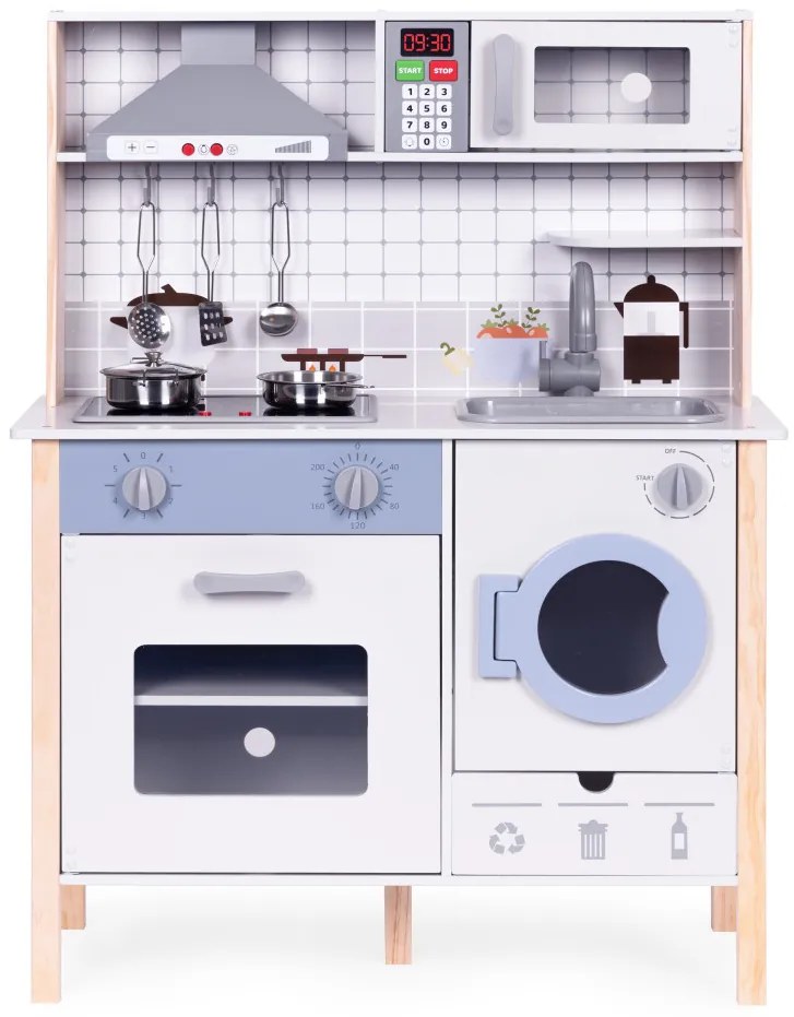Fa játékkonyha hangokkal sütővel mosógéppel konyhai kiegészítőkkel led