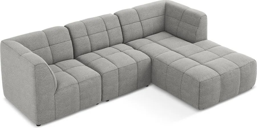 Szürke buklé sarokkanapé (jobb oldali-heverő résszel) Aloha – Makamii