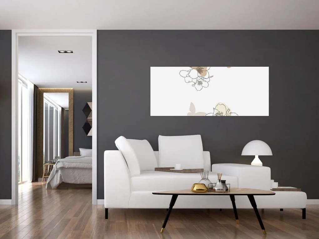Kép - Bézs virágok pillangóval N⁰2 (120x50 cm)