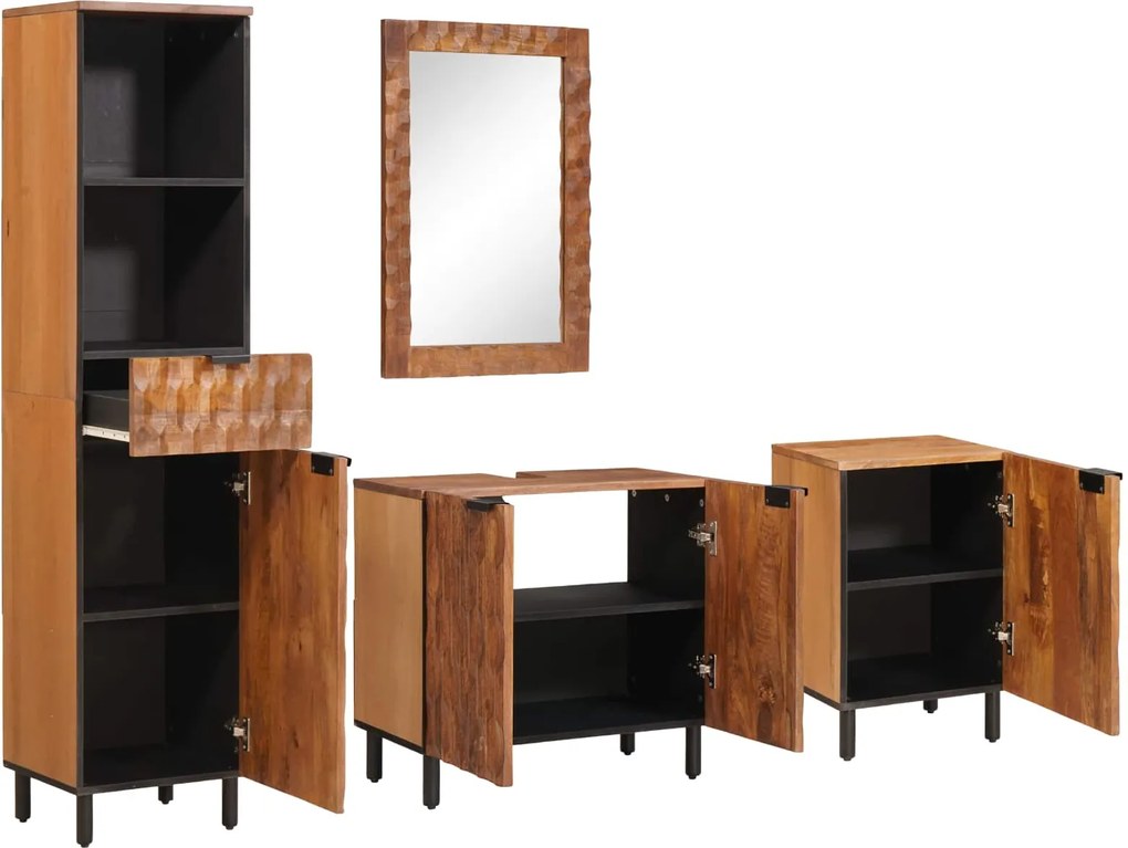 vidaXL Fürdőszoba szettek fiókkal 4 pcs Akácbarna Viasz Tömör Mangófát