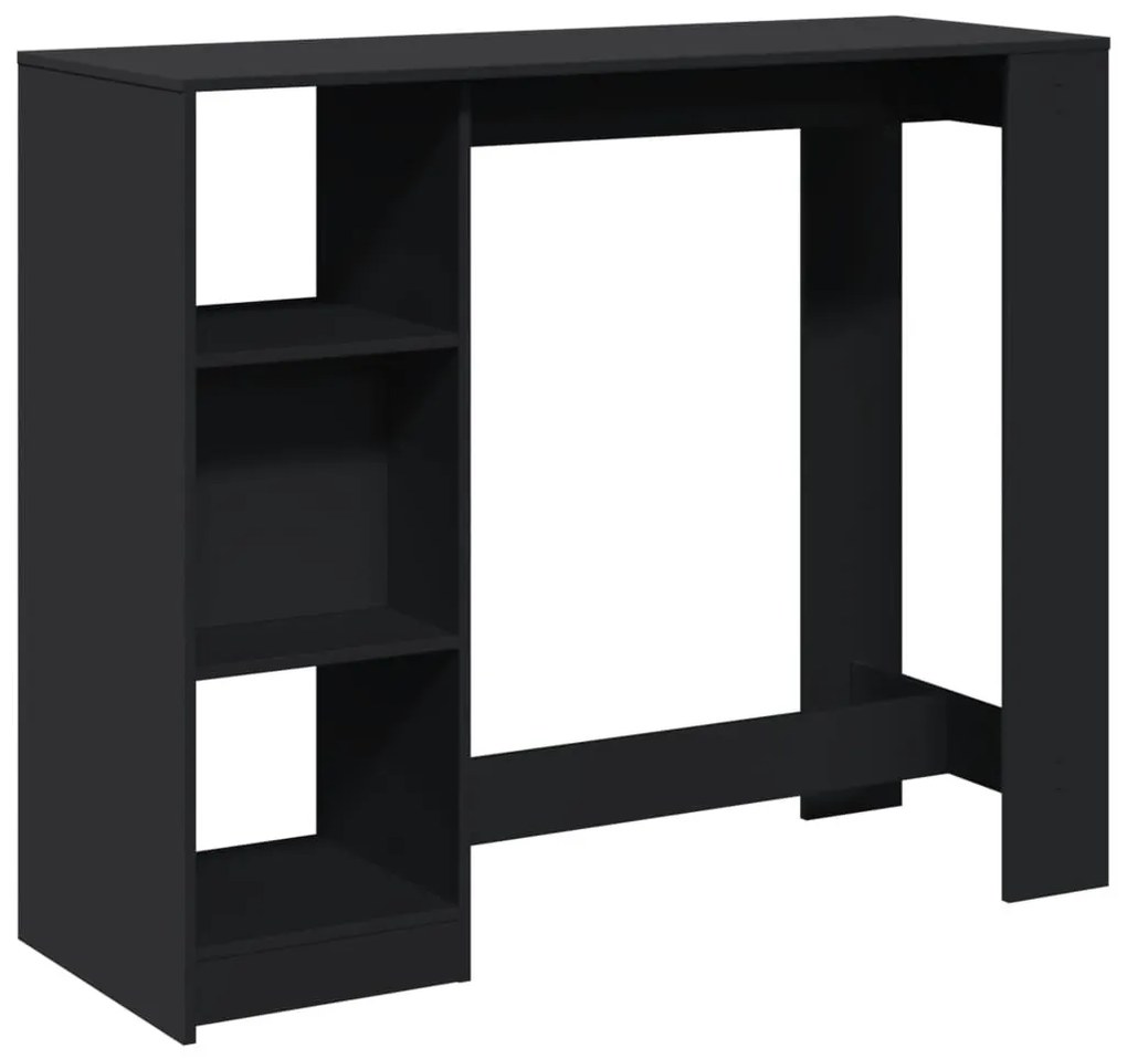 fekete szerelt fa bárasztal polccal 124 x 46 x 103,5 cm