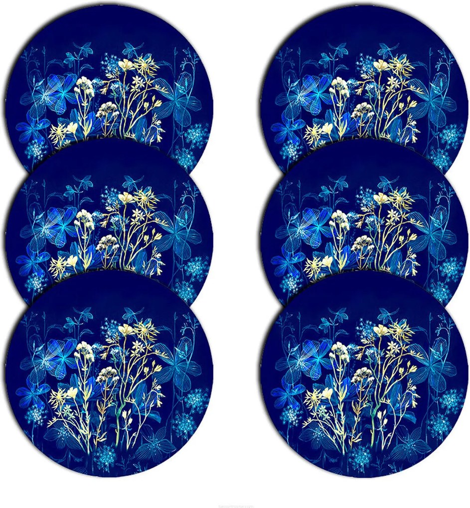 6 db-os kerek filc asztali alátét szett kék virágokkal 36 cm