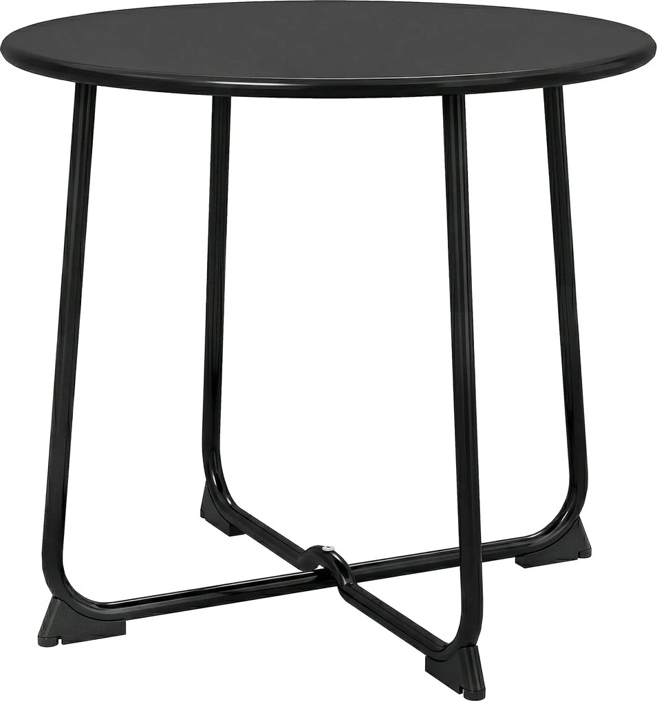 Outsunny 50 cm kerek kerti oldalasztal, fém kültéri asztal X-alappal és csúszásgátló talpakkal, fekete | Aosom