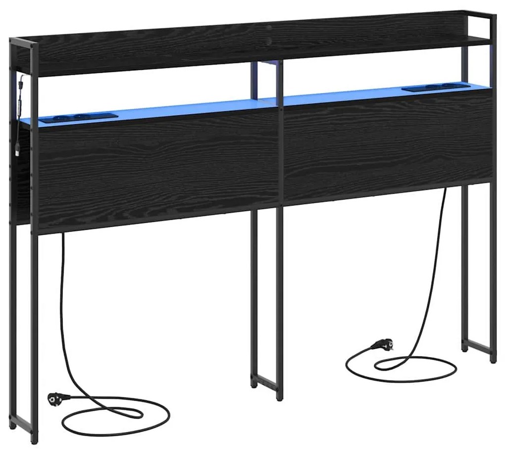 Fejtámla LED -es lámpákkal polcokkal Musta tammi 160 cm Faanyag