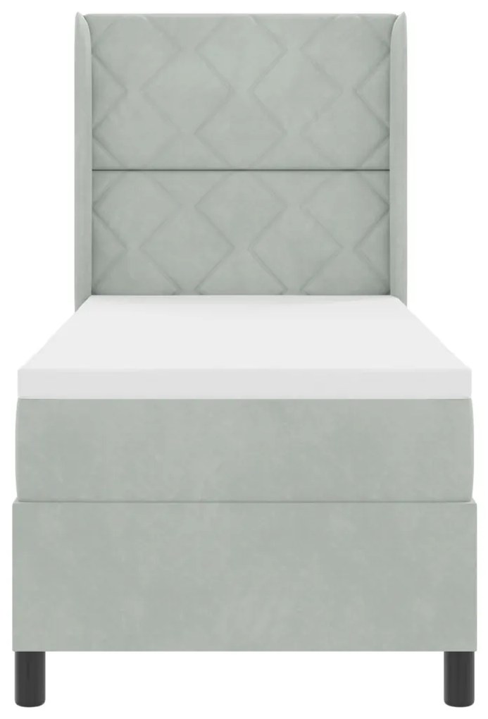 Box Spring Ágy Matraccal és LED Világosszürke 80x200 cm Bársony