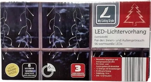 Függöny Füzér 96 LED-es kültéri fényfüggöny 1,7m IP44 meleg fehér