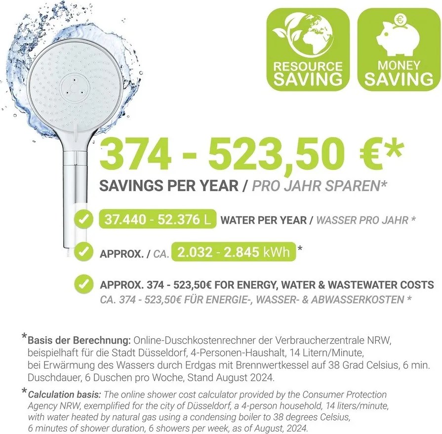 Fényes ezüstszínű műanyag zuhanyfej ø 12 cm Water Saving – Wenko