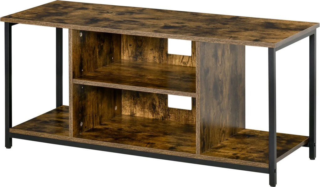 HOMCOM TV Állvány 55 hüvelykes TV-khez, Ipari Stílusú TV Konzol 4 Rekesszel, Állítható Polccal és Kábelkezeléssel 110x40x50 cm Rusztikus Barna | Aosom