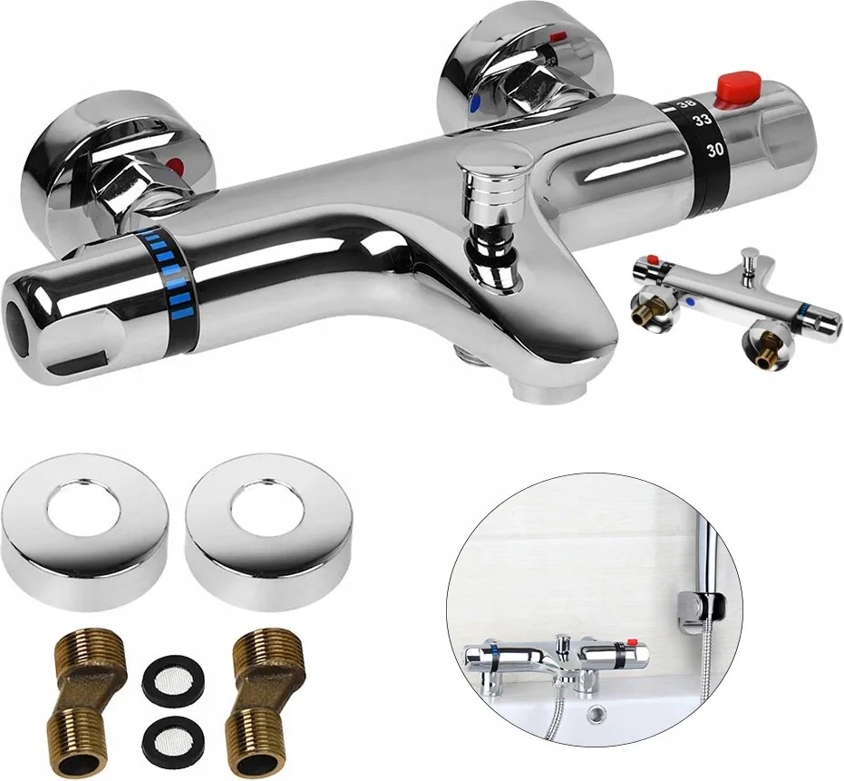 Kádtöltő Csaptelep Fali Zuhanyzó Termosztáttal