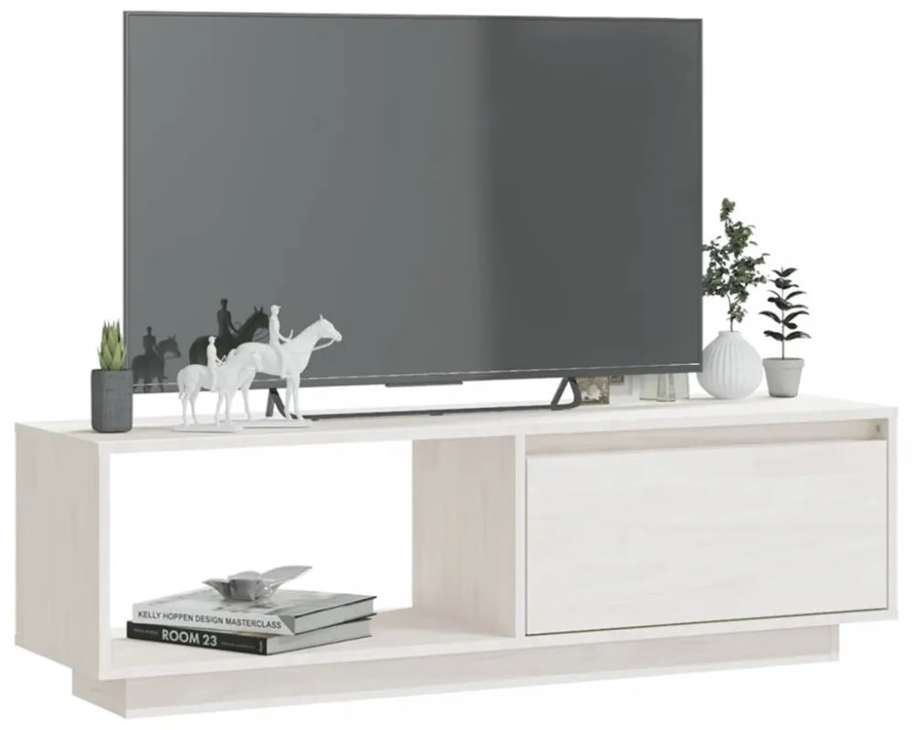 fehér tömör fenyőfa TV-szekrény 110 x 30 x 33,5 cm