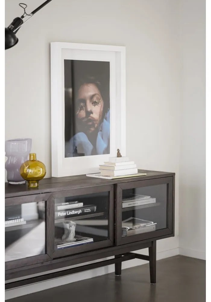 Barna tálalószekrény tolóajtóval, tölgyfa dekorral 170x75 cm Hazelton – Rowico