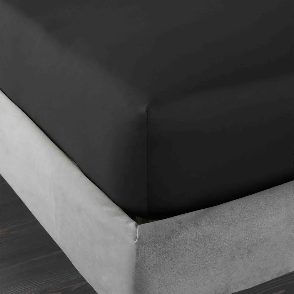 Fekete gumis pamut-szatén lepedő 150x200 cm Cotton Sateen – Bianca