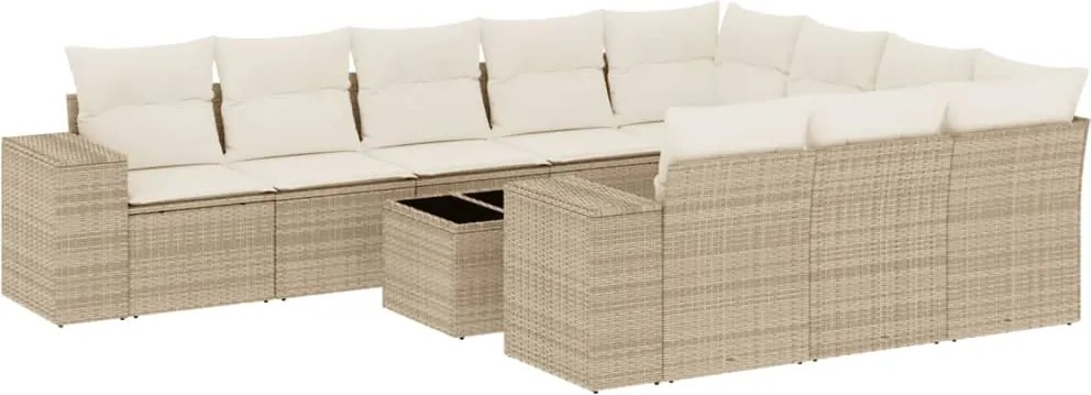 vidaXL 11 részes bézs polyrattan kerti ülőgarnitúra párnákkal