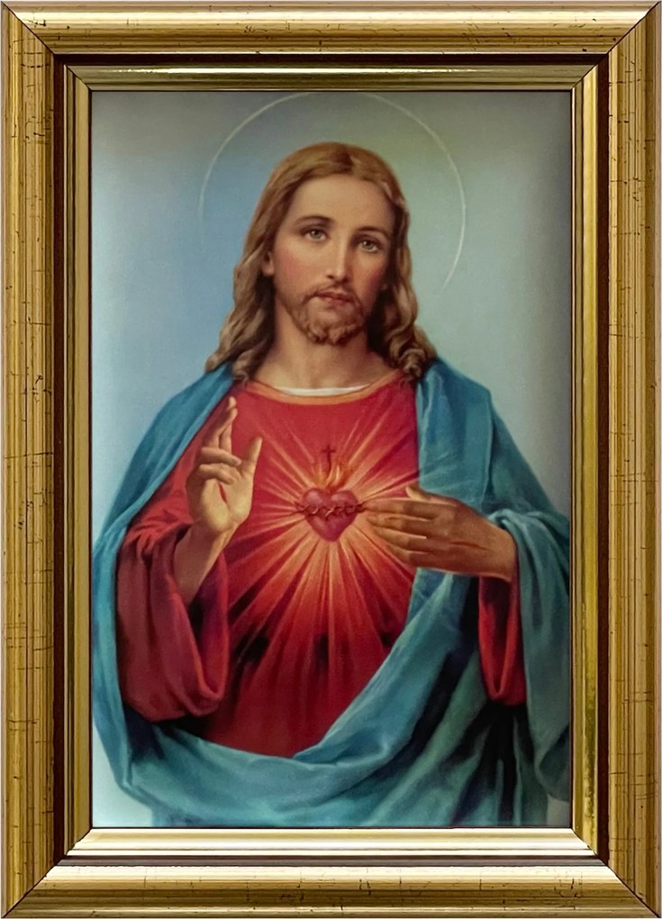 Vászonkép 18x13 Jézus Krisztus Jézus Szíve Arany Díszített Fa Keret