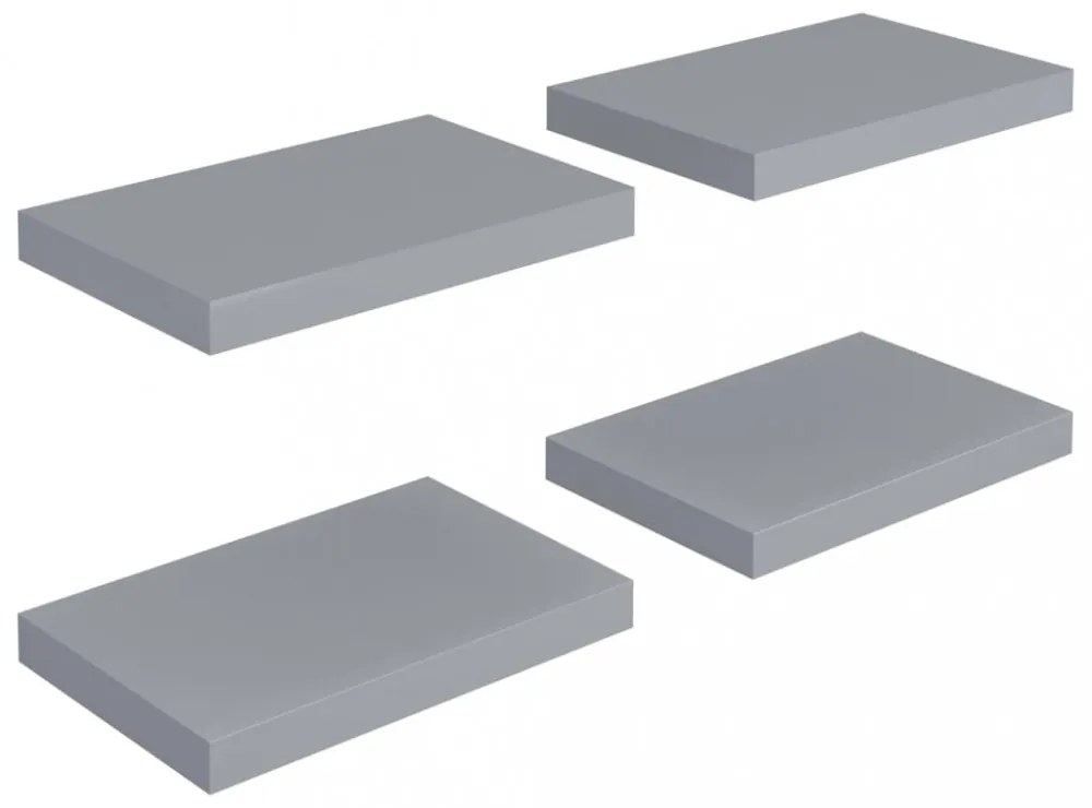 4 db szürke MDF lebegő fali polc 40 x 23 x 3,8 cm