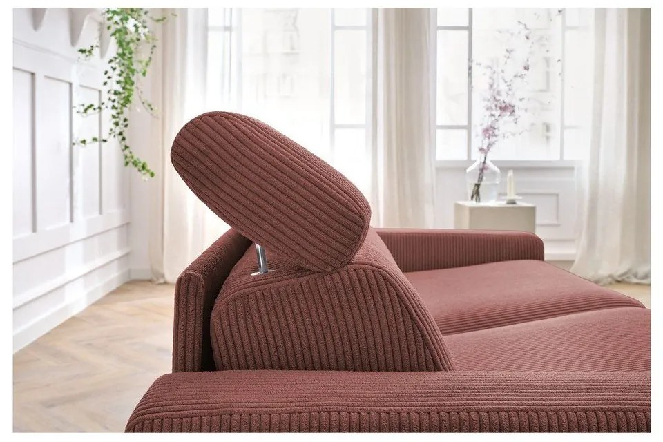 Rózsaszín kordbársony kinyitható kanapé 215 cm Monaco – Bobochic Paris