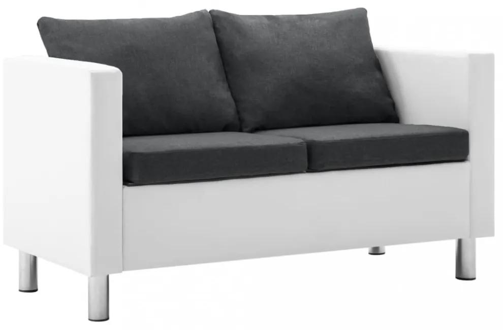 Kétszemélyes fehér-sötétszürke műbőr kanapé