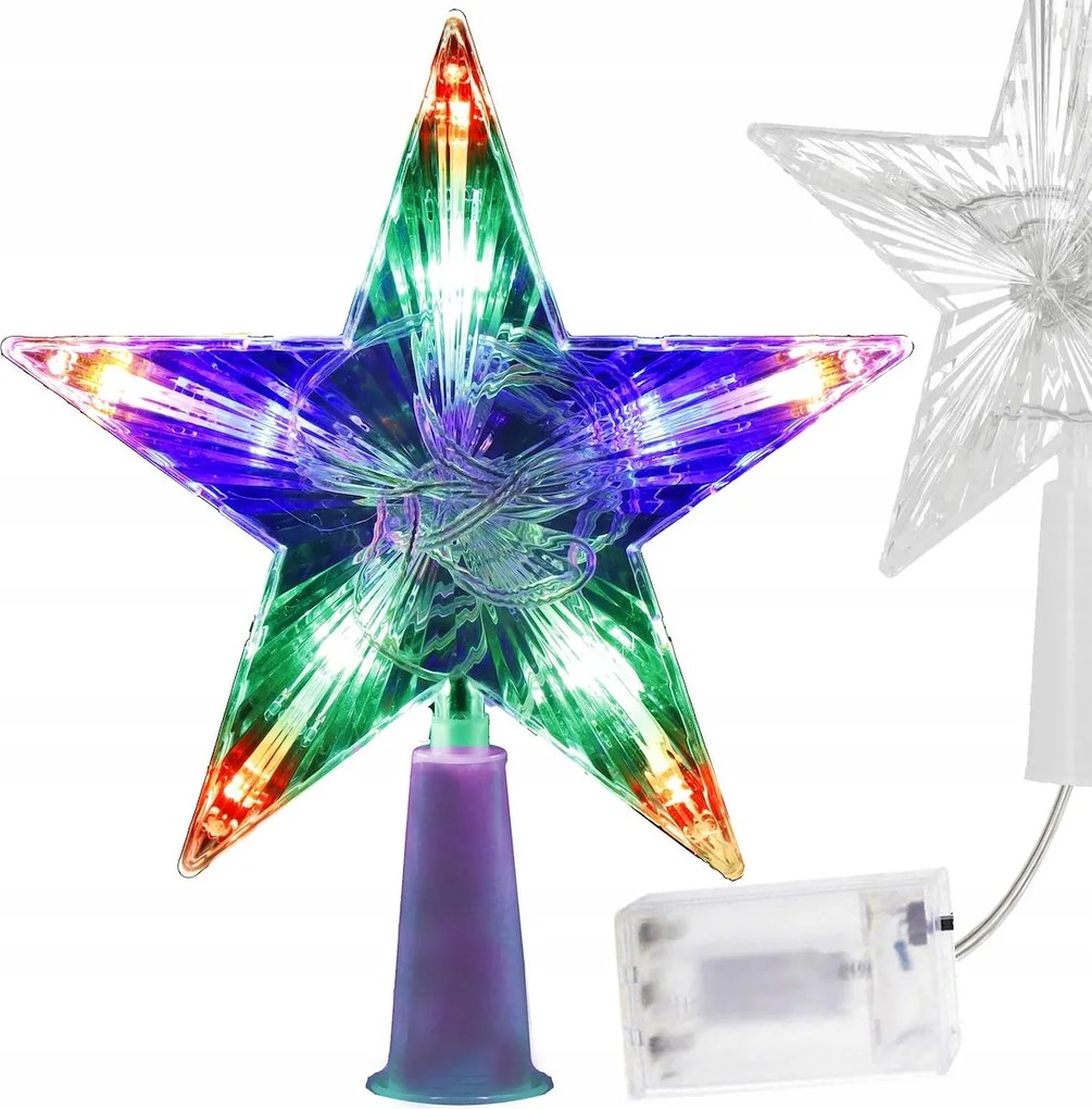 Csillag Karácsonyfa Csúcs 10 Led Világító Spicc Dísz 15CM Csúcs Többszínű