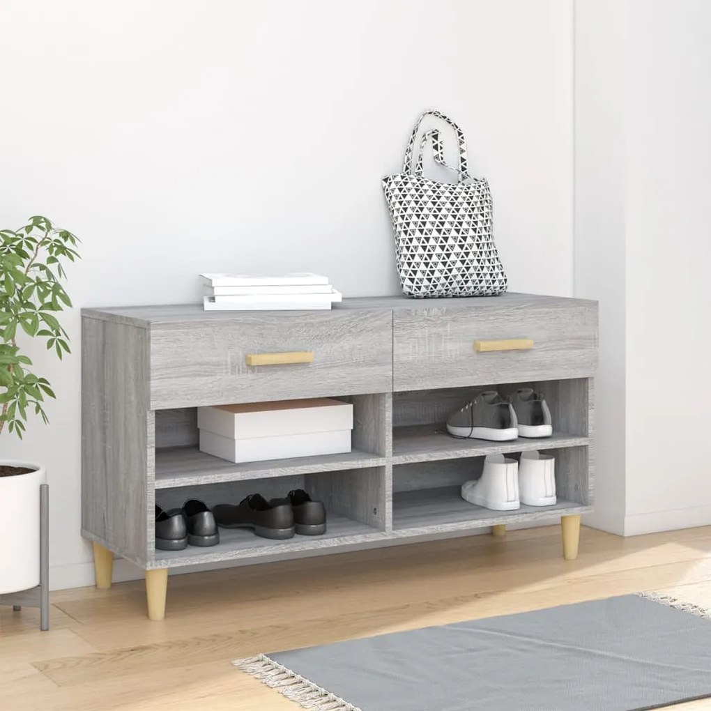 szürke sonoma színű szerelt fa cipőszekrény 102 x 35 x 55 cm