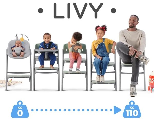 KINDERKRAFT SELECT-Gyermek étkezőszék LIVY Premium Aster rózsaszín + nyugágy CALMEE