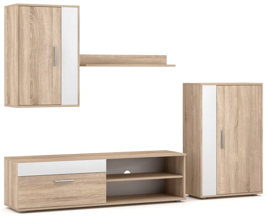 Nappali Szekrénysor Sonoma Tölgy / Fehér Színben. BERNO