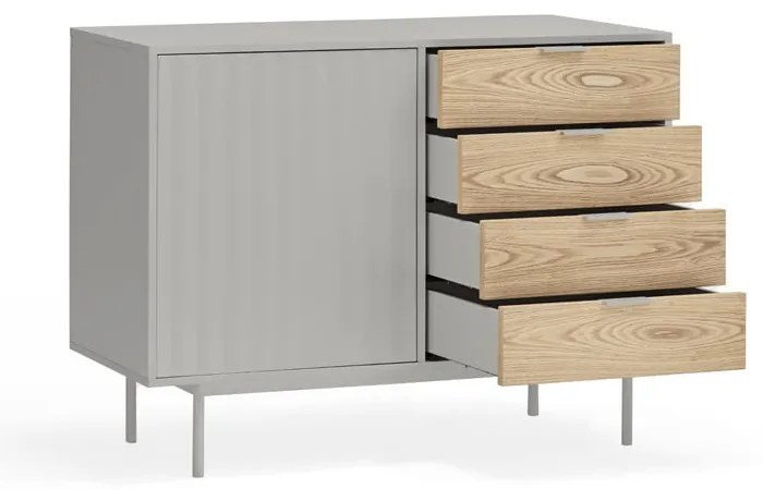 Szürke-natúr színű alacsony komód tölgyfa dekorral 108x80 cm Sierra – Teulat