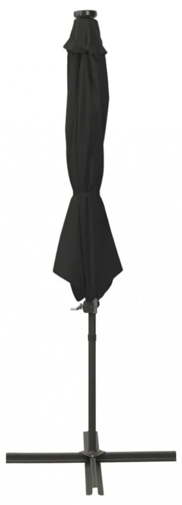 fekete konzolos napernyő rúddal és LED-fényekkel 300 cm