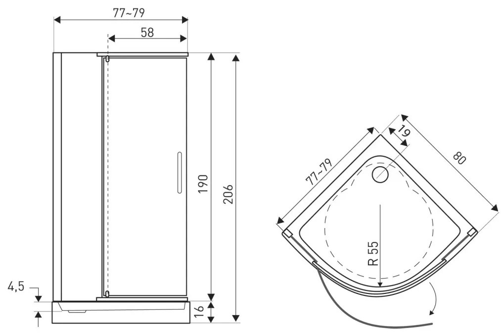 Splash Black 80 íves zuhanyabin zuhanytálcával