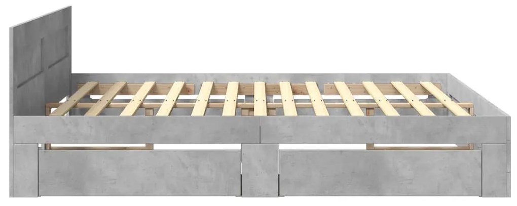 betonszürke szerelt fa ágykeret fejtámlával 200 x 200 cm