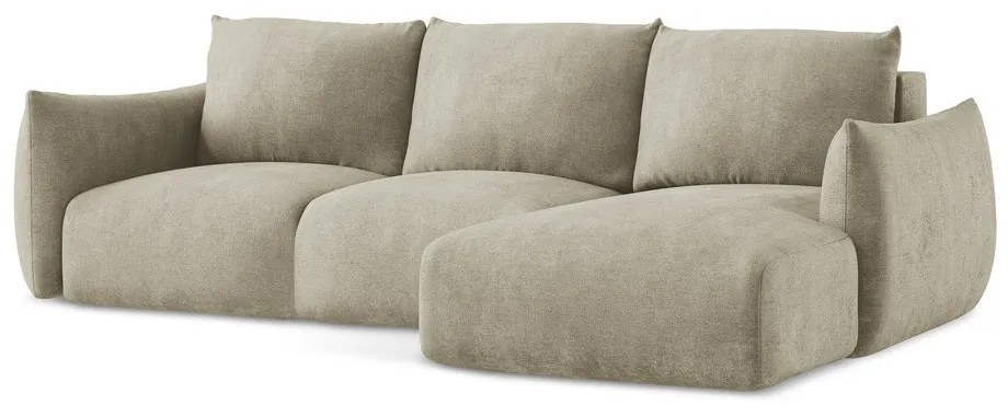 Bézs zsenília kinyitható sarokkanapé (jobb oldali-heverő résszel) Leila – Makamii