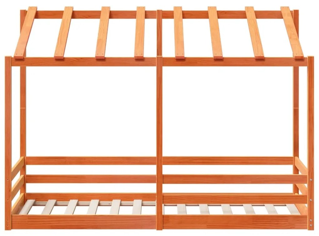 viaszbarna tömör fenyőfa gyerekágy tetővel 75 x 190 cm