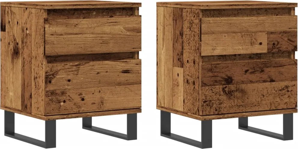 vidaXL 2 db antik fa színű szerelt fa éjjeliszekrény 40 x 35 x 50 cm